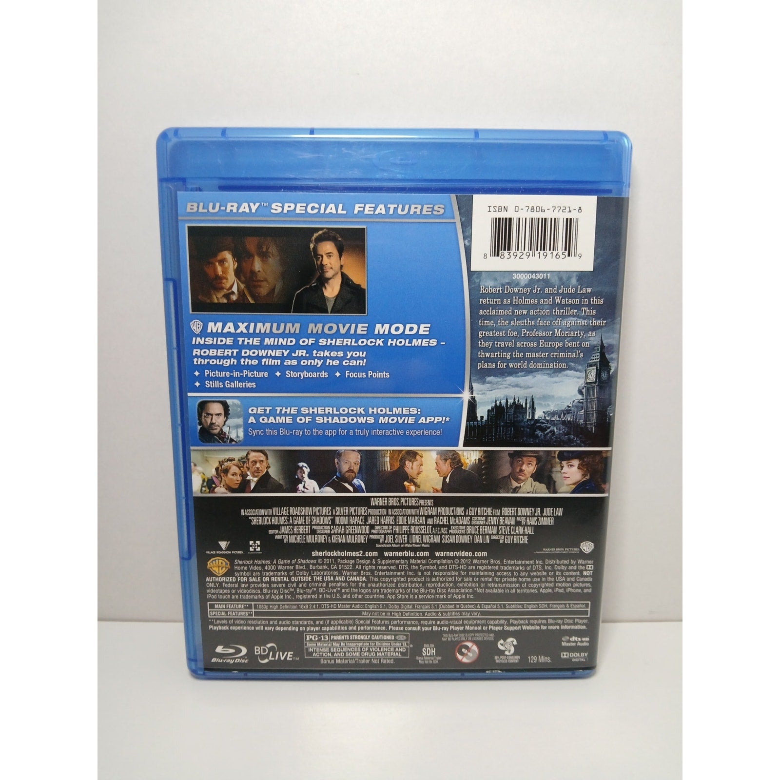 SHERLOCK HOLMES GAME OF SHADOWS DOWNEY JR BLU RAY/DVD MOVIE CLEAN TESTED WORKING