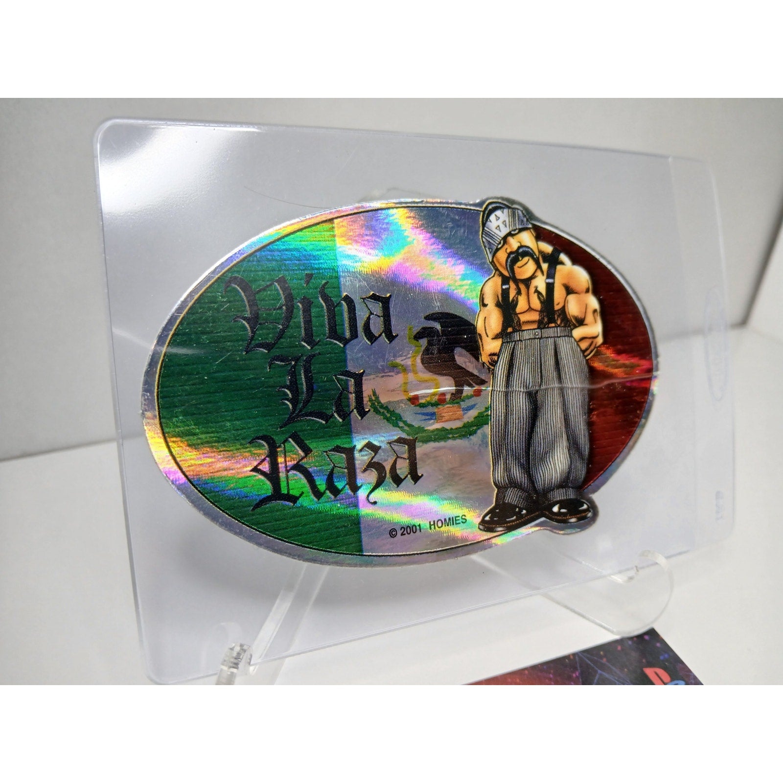 VINTAGE 2001 VIVA LA RAZA OVALS HOMIES GONZALES GRAPHICS HOLOGRAPHIC STICKER