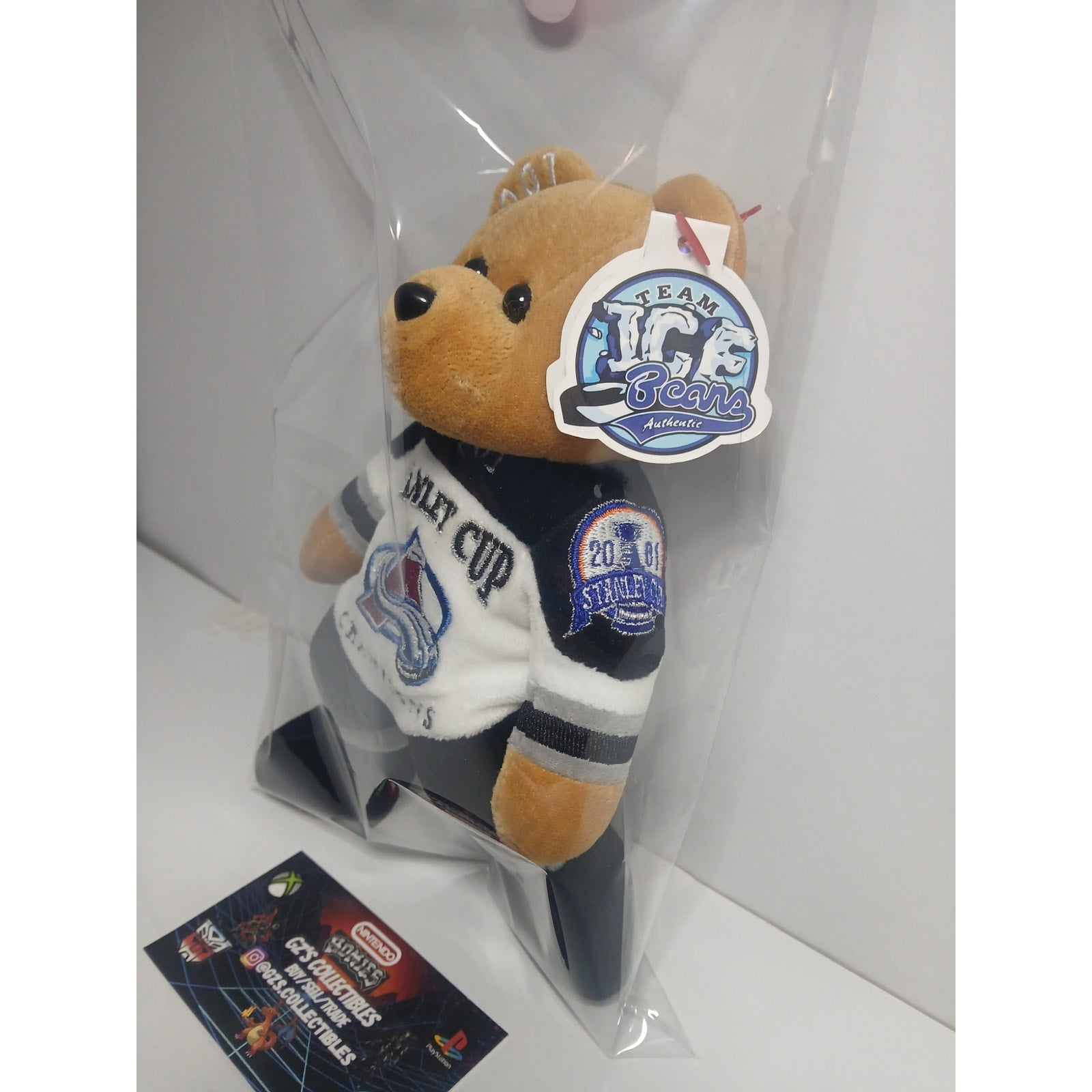 2001 CO AVALANCHE STANLEY CUP ICE BEANS TEDDY BEAR SIGNED BY PATRICK ROY #33