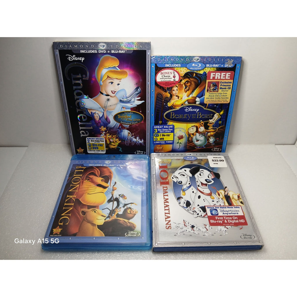 DISNEY DIAMOND 101 DALMATIANS BEAUTY & BEAST LION KING CINDERELLA BLU RAY/DVD