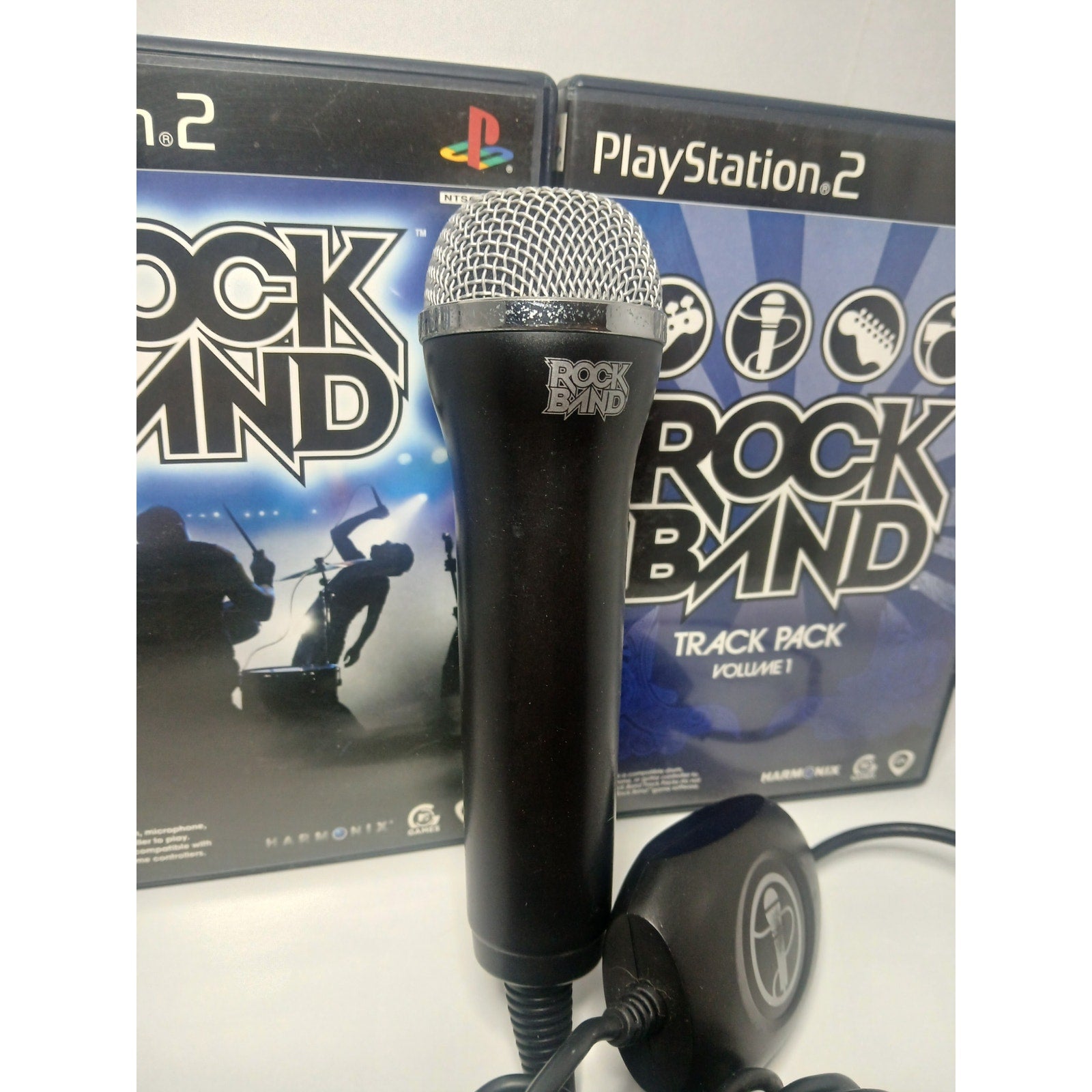 ROCK BAND & ROCK BAND TRACK PACK CIB W/ MICROPHONE SONY PS2 TESTED WORKING