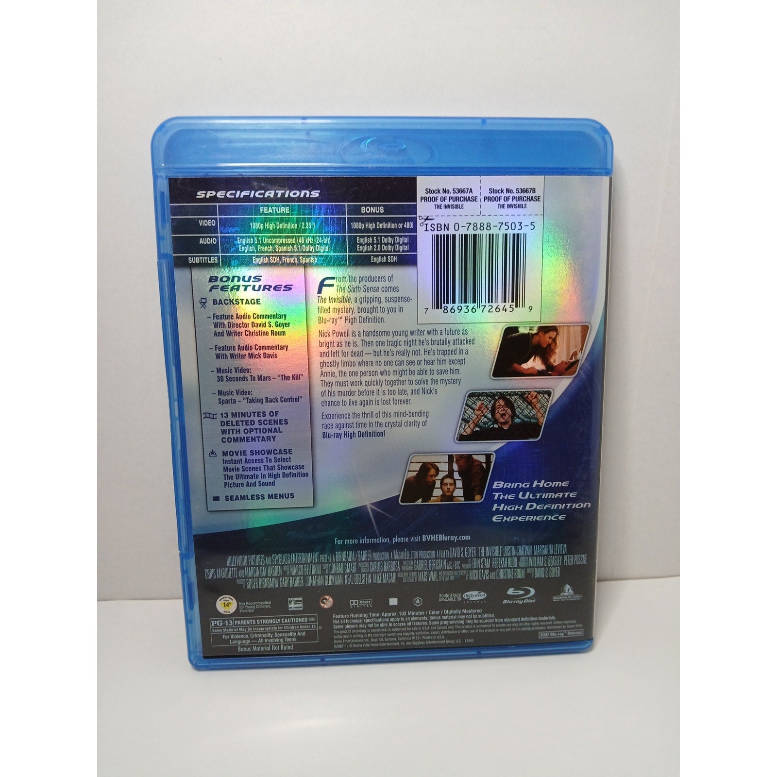 THE INVISIBLE BLU RAY MOVIE CLEANED TESTED WORKING