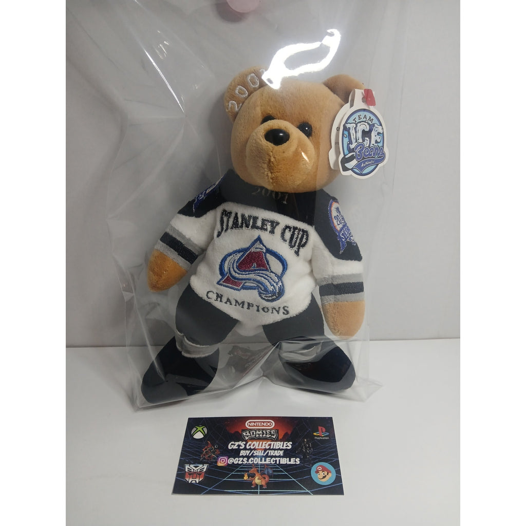 2001 CO AVALANCHE STANLEY CUP ICE BEANS TEDDY BEAR SIGNED BY PATRICK ROY #33