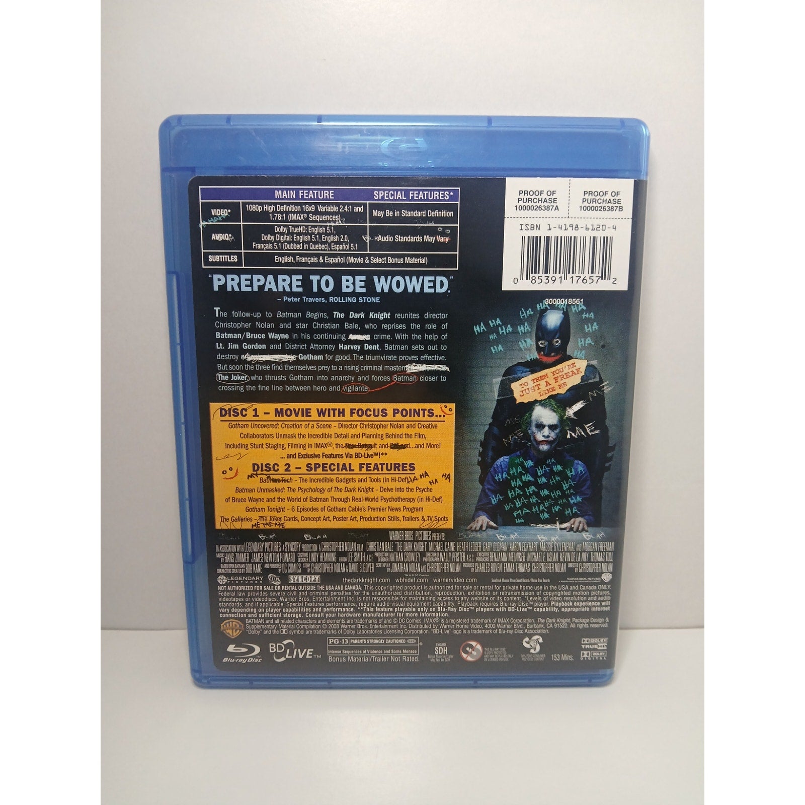 BATMAN THE DARK KNIGHT 3 DISC BLU RAY/DVD/DIGITAL MOVIE CLEANED* TESTED WORKING