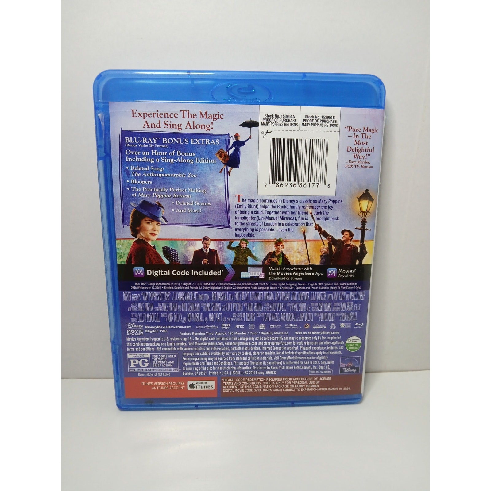 MARY POPPINS RETURNS DISNEY BLU RAY/DVD/DIGITAL MOVIE CLEANED* TESTED WORKING