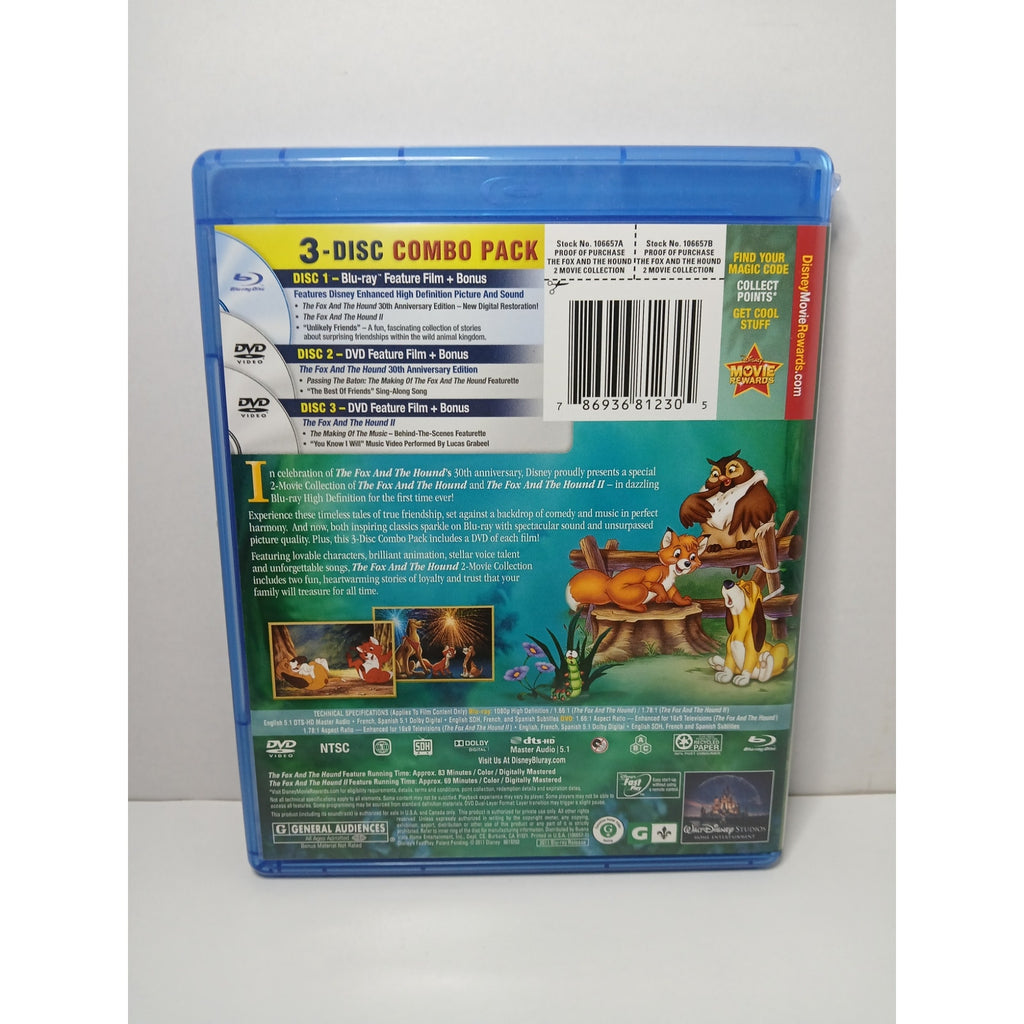 DISNEY THE FOX AND THE HOUND 1+2 BLU RAY/DVD MOVIES CLEANED* TESTED WORKING