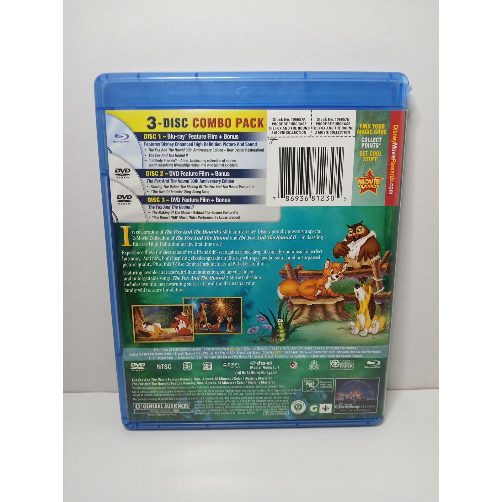DISNEY THE FOX AND THE HOUND 1+2 BLU RAY/DVD MOVIES CLEANED* TESTED WORKING