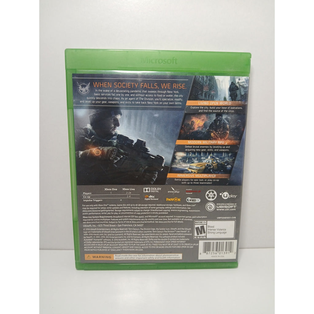 TOM CLANCY THE DIVISION CIB XBOX ONE GAME TESTED WORKING