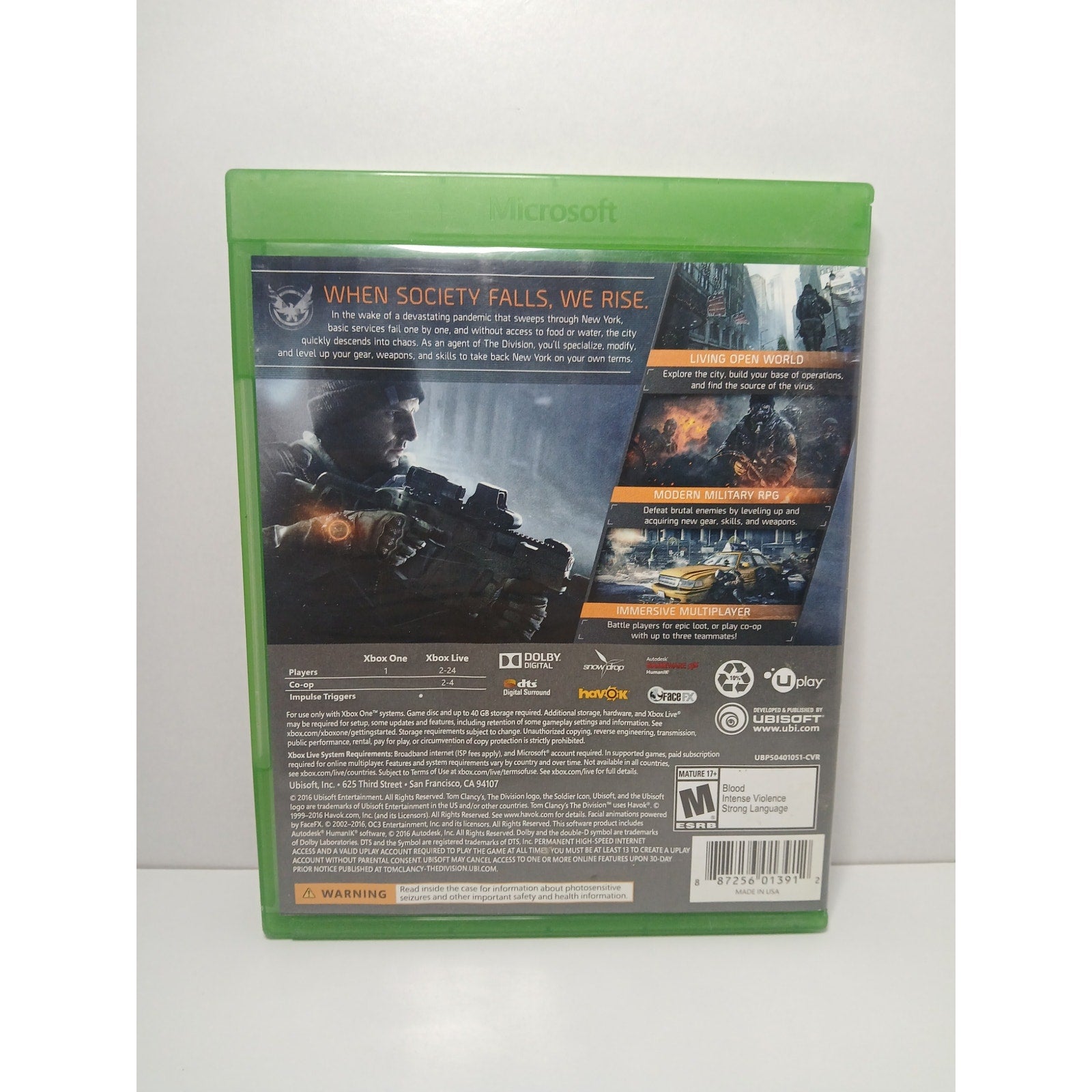 TOM CLANCY THE DIVISION CIB XBOX ONE GAME TESTED WORKING