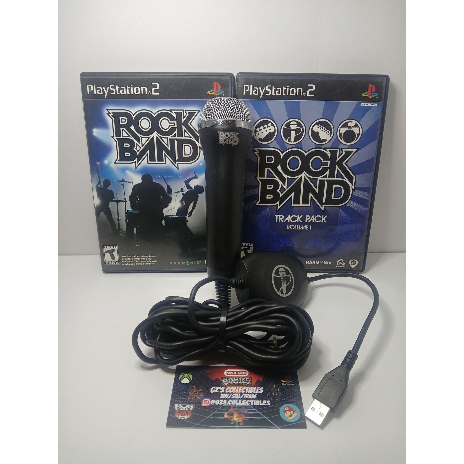 ROCK BAND & ROCK BAND TRACK PACK CIB W/ MICROPHONE SONY PS2 TESTED WORKING
