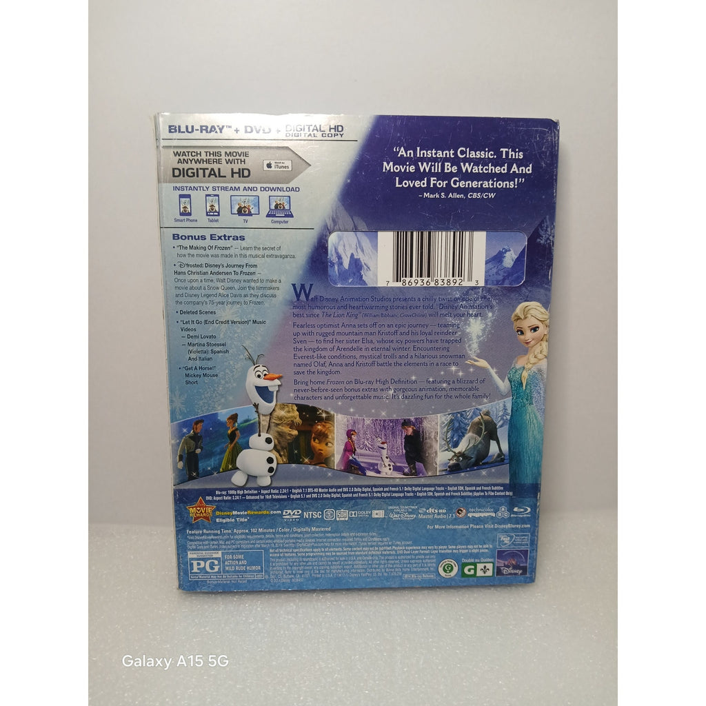 DISNEY FROZEN COLLECTORS EDITION W/SLEEVE BLU RAY/DVD MOVIE CLEANED TESTED