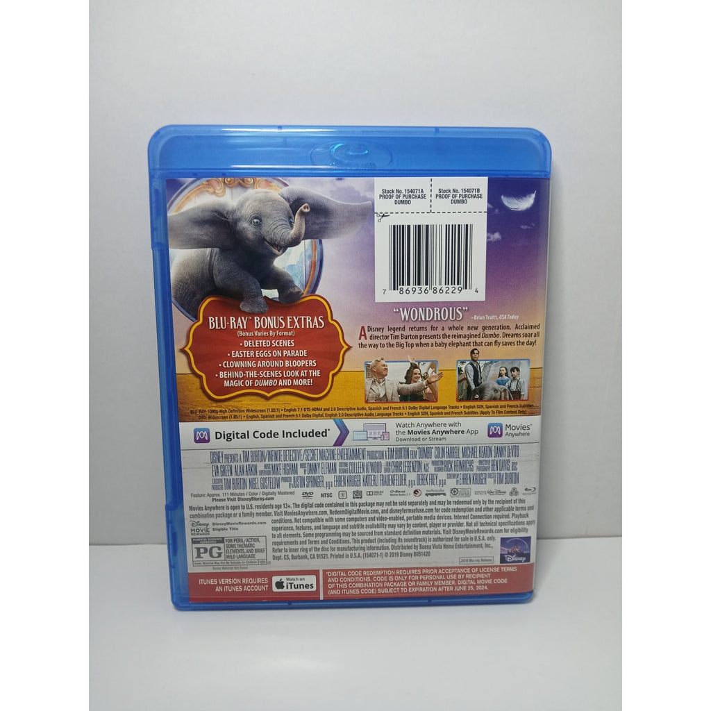 DISNEY DUMBO BLU RAY/DVD/DIGITAL MOVIE CLEANED* TESTED WORKING