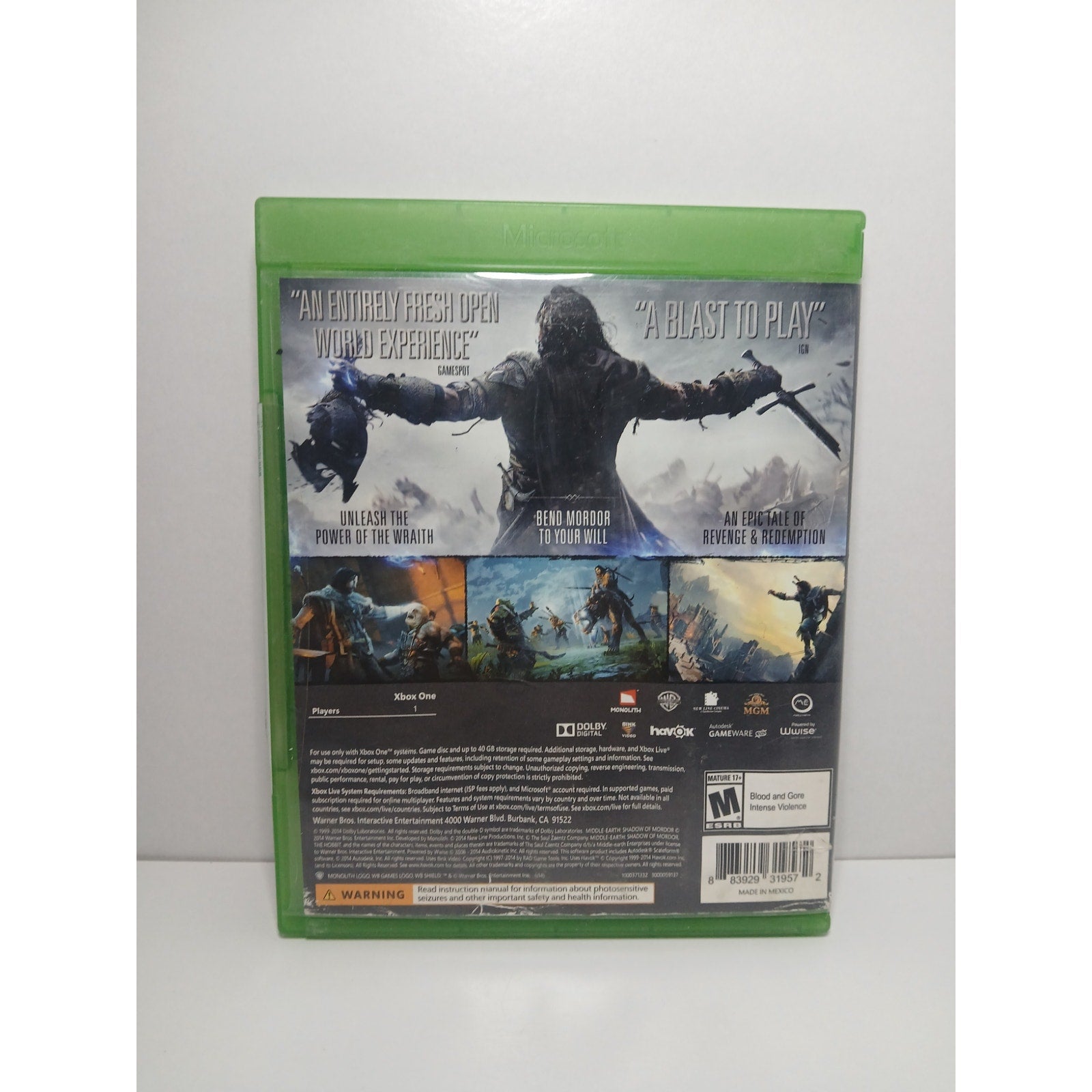 MIDDLE EARTH SHADOW OF MORDOR CIB XBOX ONE GAME TESTED WORKING