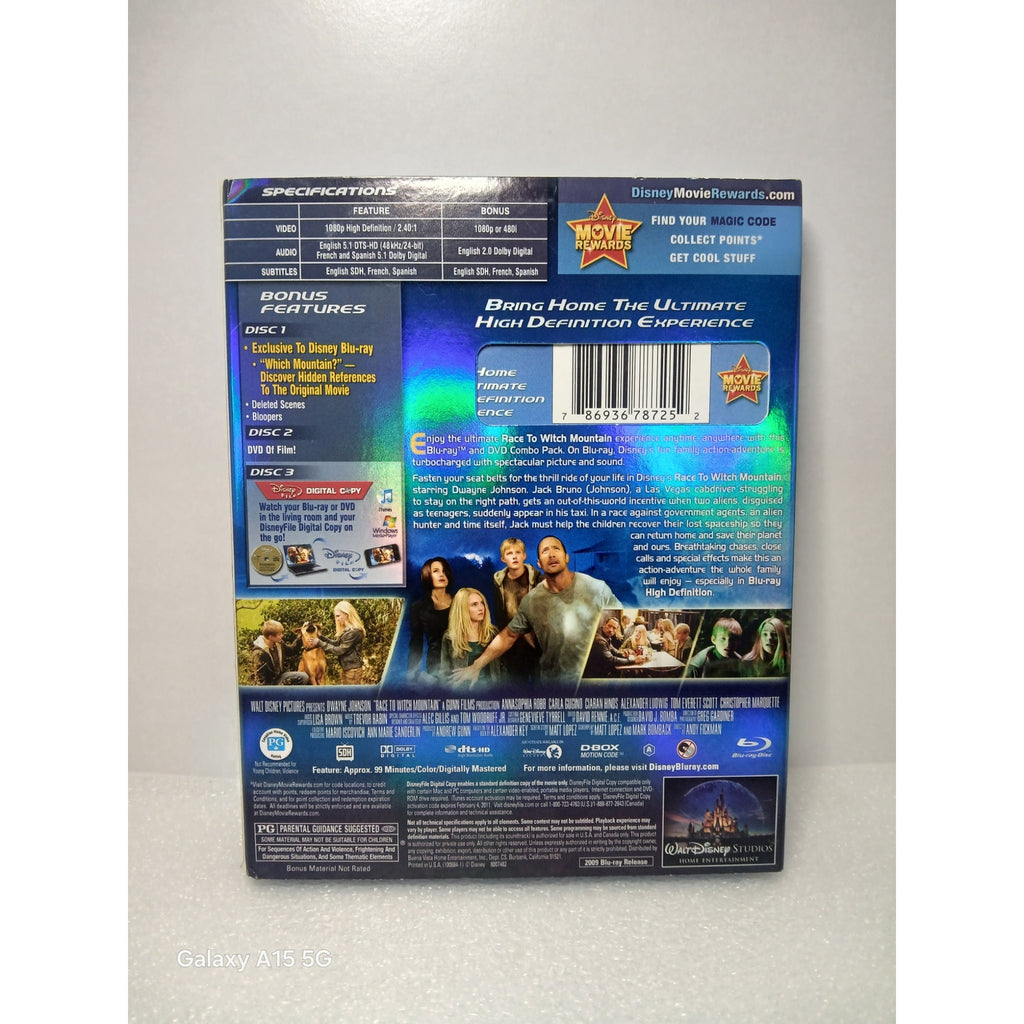 DISNEY RACE TO WITCH MOUNTAIN CIB W/ SLEEVE BLU RAY/DVD MOVIE CLEANED TESTED