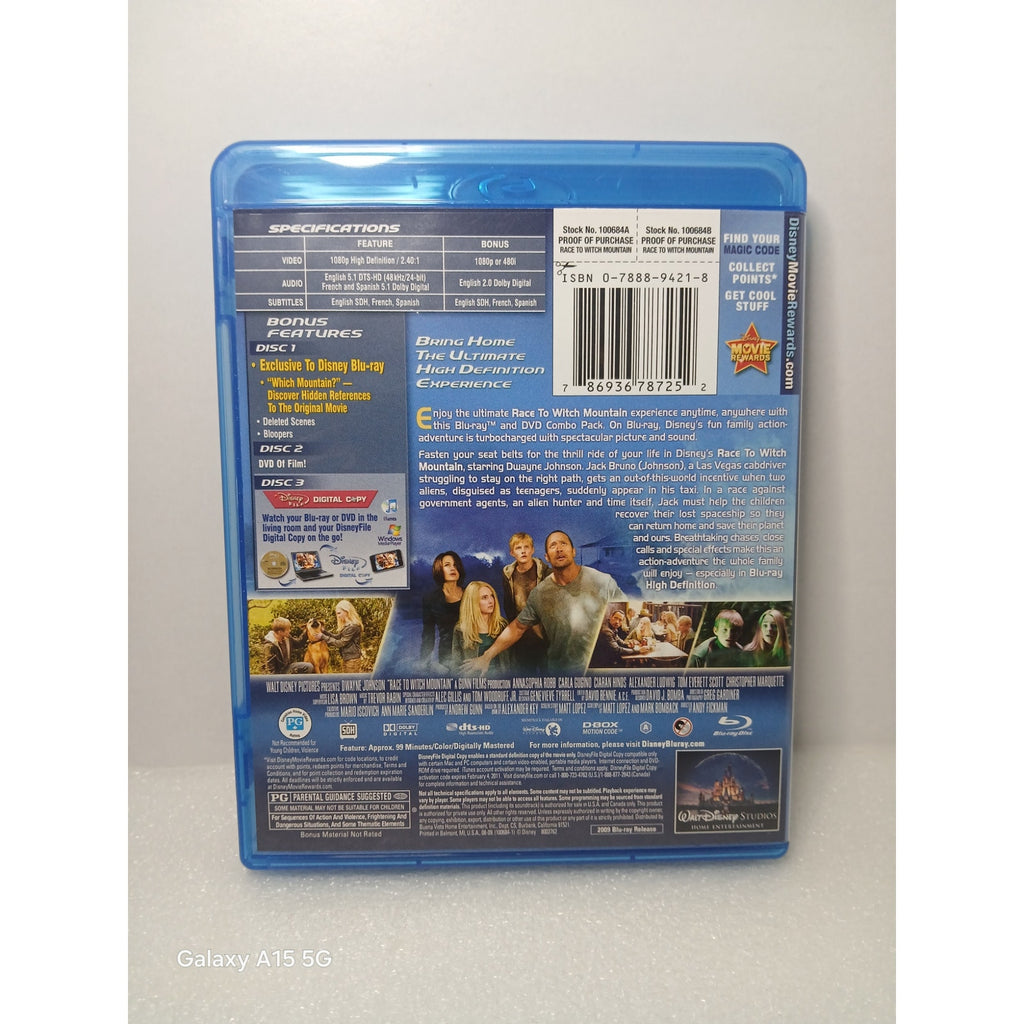 DISNEY RACE TO WITCH MOUNTAIN CIB W/ SLEEVE BLU RAY/DVD MOVIE CLEANED TESTED