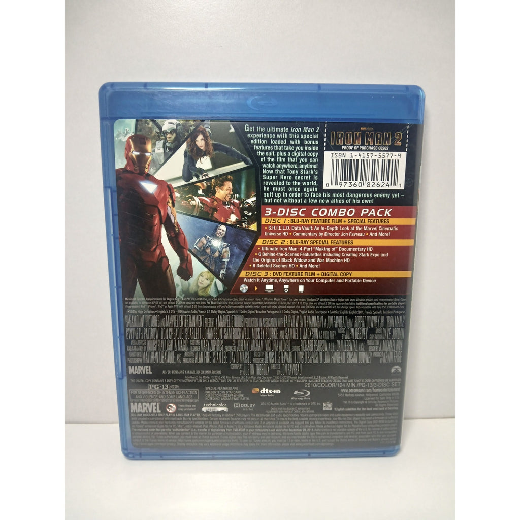 IRON MAN 2 BLU RAY/DVD/DIGITAL COPY MOVIE CLEANED* TESTED WORKING