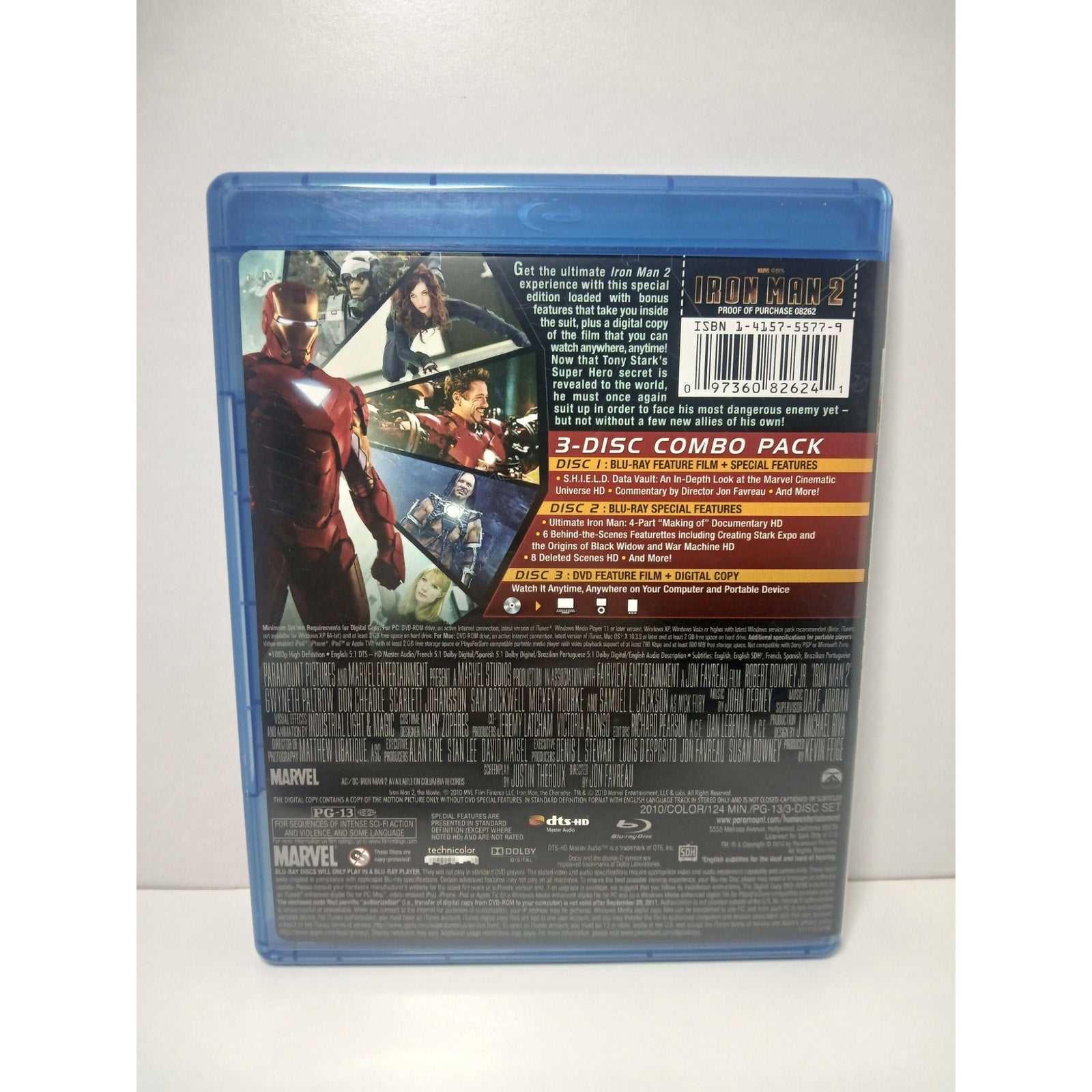 IRON MAN 2 BLU RAY/DVD/DIGITAL COPY MOVIE CLEANED* TESTED WORKING